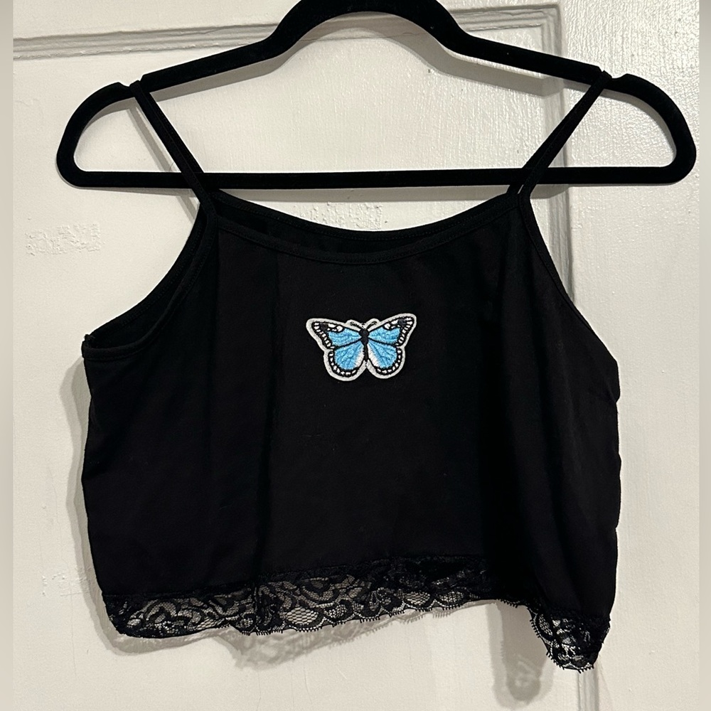 PACSUN black tank top blue butterly